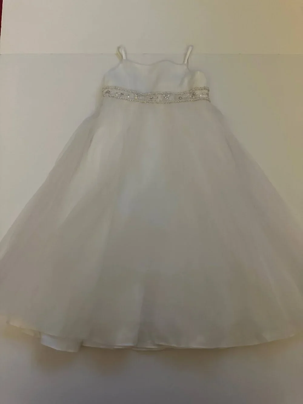 David’s Bridal Girls Flowergirl Dress Size 6 White spaghetti straps Flower Girl - Picture 2 of 8